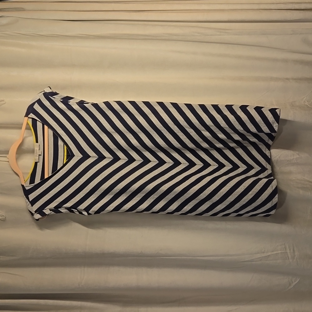 LOFT Navy and White Striped V‑Neck Shift Dress